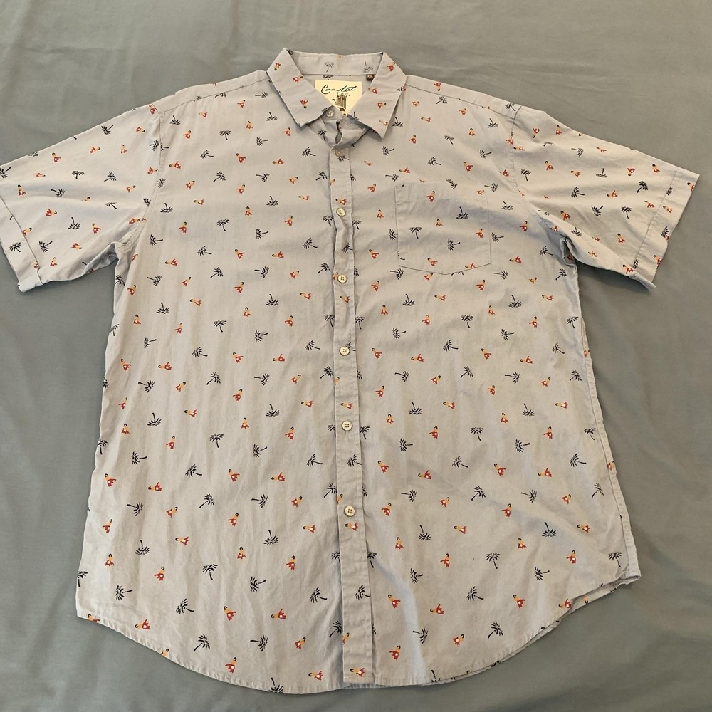 Coastal Shirt Mens 2XL Gray Tropical Graphic Short Sleeve Button Front Casual